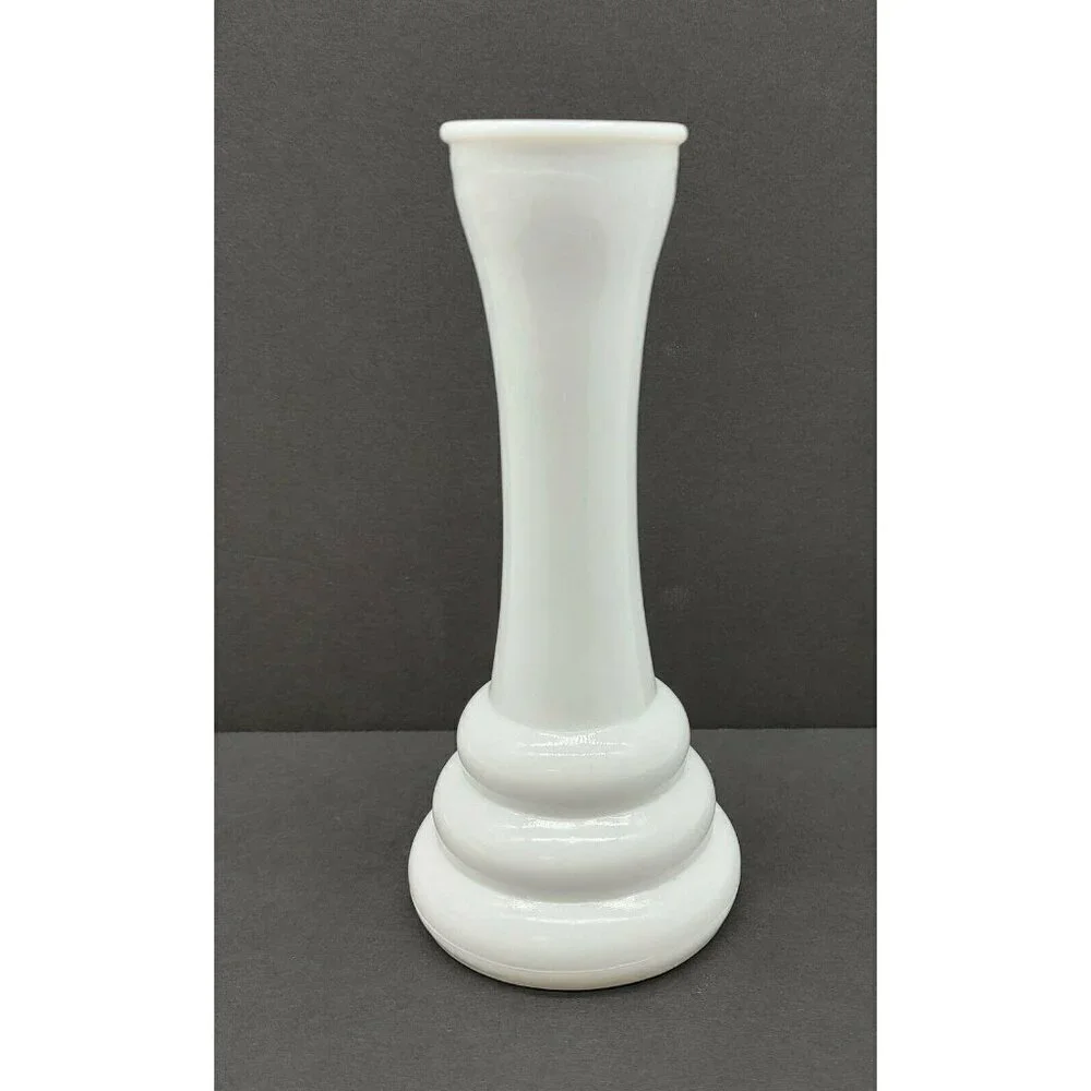 Randall White Milk Glass Vase Pedestal Beehive Base Vintage Art Deco Glassware